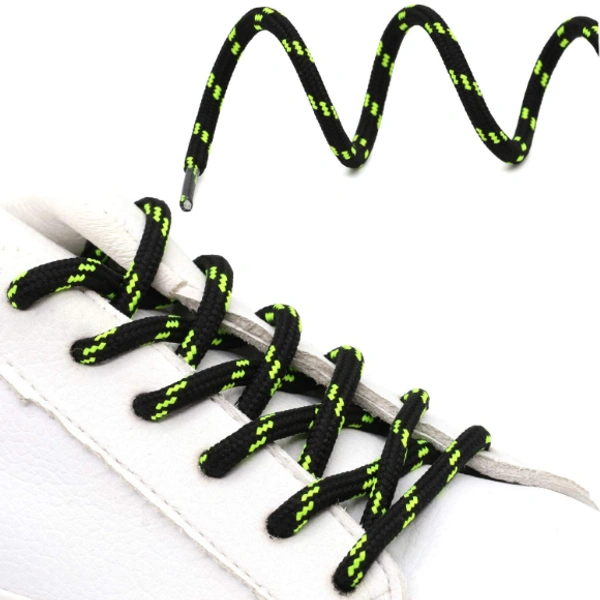 GRAH SANGRAH® (2 Pair) Shoelaces for Hiking Shoes, Outdoor Walking Sneakers, Outdoor Hiking, Climbing, Basketball, Work Boot, Running , Sport Shoes - 120 cm, Black Fluorescent Green